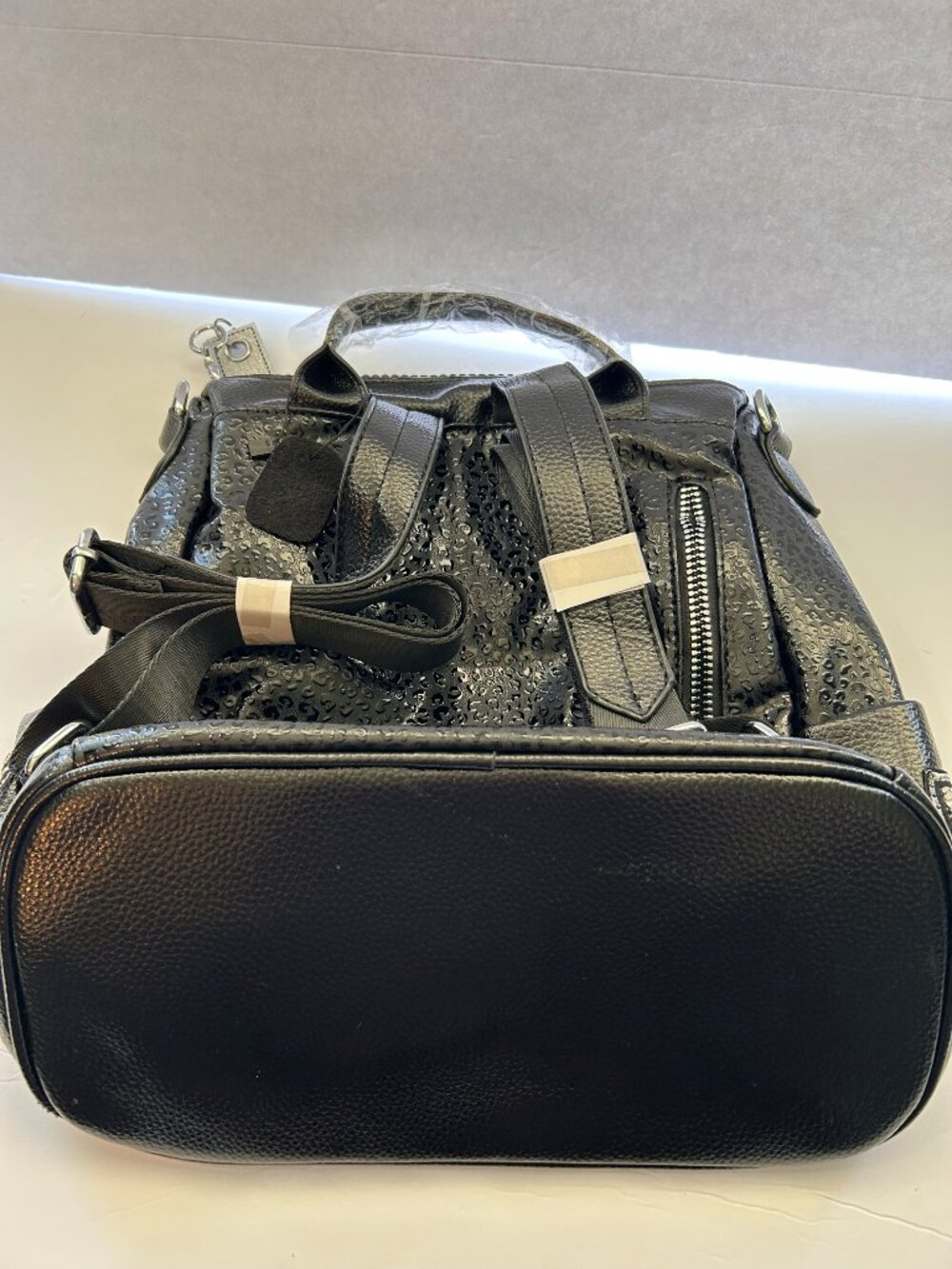Kashilan Evil Eye Rhinestone Convertible Backpack Black Silver Shoulder Bag - Picture 3 of 16